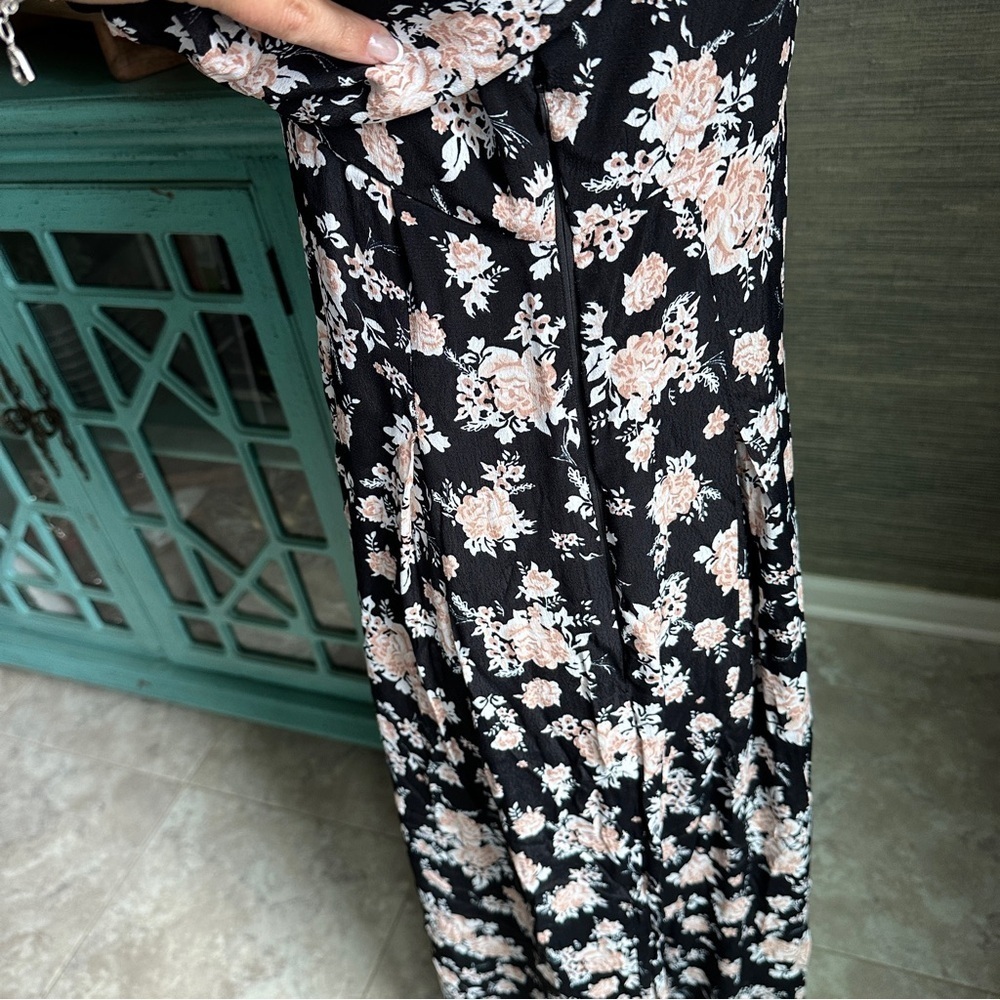 River Island Black Floral Puff Sleeve Maxi Dress,Square Neck Cottagecore Size 10 - Picture 9 of 16